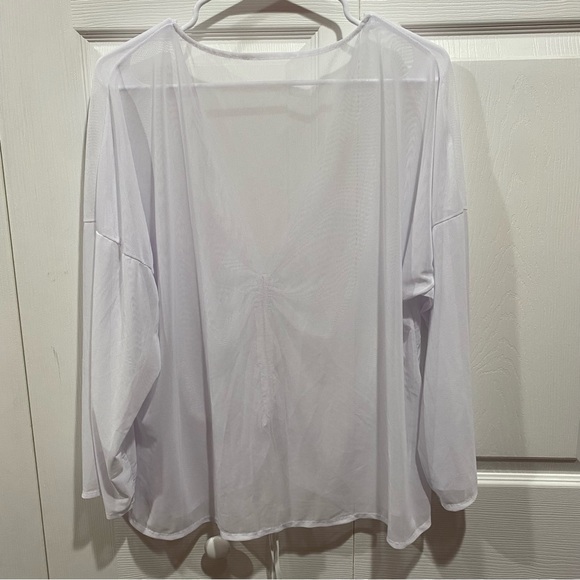 SHEIN Women’s Swim Mesh Drawstring Ruched Cover-Up with Bow - white, size M - Picture 8 of 10